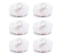 ggh Linova (couleur 064 - blanc) - Lot de 6 pelotes de 50 g - 300 g de fil de coton et de lin - Pour tricot et crochet - 74 % coton, 26 % lin - Environ 600 m - Épaisseur des aiguilles : 3,5 à 4,5 mm
