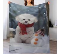 GGJJTT Couverture Polaire Bichon frisés Flannel Polyester Plaid Doux Et Chaud Couvre-Lit Sofa Jete De Canape Effet Velours Facile A Nettoyer-（130×150cm）
