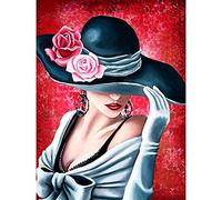 GGLLBL Kit de Peinture au Diamant Bricolage sans Cadre 5D Peinture décorative à la Main Broderie au Point de Croix Broderie perlée Femme Portant Un Chapeau 50x40 cm