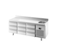 GGM Gastro | KTBI207S1213 | Table de refroidissement Premium Plus, 1960 x 700 mm, avec 1 bac, 9 tiroirs et support