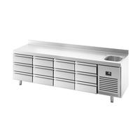 GGM Gastro | KTBI257S1313 | Comptoir réfrigéré Premium PLUS - 2452 x 700 mm - 1 lavabo, 1 porte, 6 tiroirs et plateau supérieur