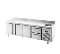 GGM Gastro KTBI257T3S1212 | Table de refroidissement Premium Plus, 2452 x 700 mm, avec 1 bac, 3 portes, 2 tiroirs et équerre