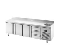 GGM Gastro KTBI257T3S1313 | Table de refroidissement Premium Plus, 2452 x 700 mm, avec 1 bac, 3 portes, 3 tiroirs et équerre