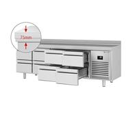 GGM Gastro | KTI256S1212 | Table réfrigérée Premium PLUS - 2452x600mm - avec 8 tiroirs et avec rebord