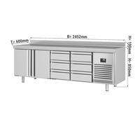 GGM Gastro | KTI256T2S1313 | Réfrigérateur Premium PLUS - 2452 x 600 mm - Avec 2 portes & 6 tiroirs 1/3 & avec rebords