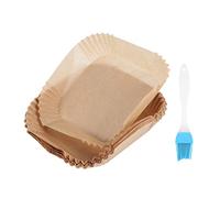 Ggnaxivs 50 PièCes SéRies Papier Parchemin pour Friteuse à Air avec Brosse à Doublures pour Friteuse à Air Carré 6.3 Pouces Papier de Cuisson Jetable Feuilles de Friteuse à Air