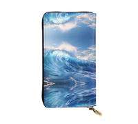 GGNKDL Blue Ocean Waves Portefeuille long en cuir pour femme Grande capacité Fermeture Éclair