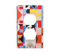 GGNKDL Chat blanc avec oreilles noires impression panneau mural double prise domestique couvercle d'alimentation durable pour prises et interrupteurs décoratifs