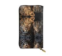 GGNKDL Deux léopards se blottissant ensemble imprimé portefeuille long en cuir pour femme grande capacité carte de crédit sac à fermeture éclair