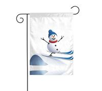 GGNKDL Drapeau de jardin imprimé bonhomme de neige sur le ski, décoration de cour extérieure, convient pour toutes les saisons, 30,5 x 45,7 cm