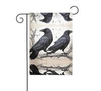 GGNKDL Drapeau de jardin imprimé corbeaux noirs de dessin animé pour décoration de cour extérieure adapté à toutes les saisons 30,5 x 45,7 cm
