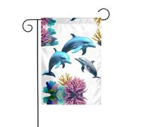 GGNKDL Drapeau de jardin imprimé dauphins jouant - Décoration de cour extérieure - Convient pour toutes les saisons - 30,5 x 45,7 cm