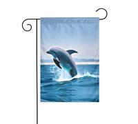 GGNKDL Drapeau de jardin imprimé dauphins sautant pour décoration de cour extérieure adapté à toutes les saisons 30,5 x 45,7 cm
