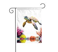 GGNKDL Drapeau de jardin imprimé tortue de mer à fond corail, décoration de cour extérieure, convient pour toutes les saisons, 30,5 x 45,7 cm
