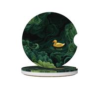GGNKDL Ducks in The Green Waves Lot de 2 sous-verres absorbants en céramique antidérapants pour décoration de voiture