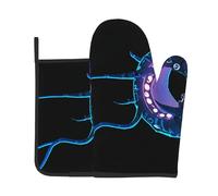 GGNKDL Ensemble de maniques et maniques à motif de créature étrange, pour ouvrir le couvercle de la casserole dans la cuisine, micro-ondes, four