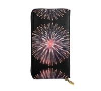GGNKDL Fireworks Blooming in the Night Sky Print Portefeuille long en cuir pour femme Grande capacité avec fermeture éclair