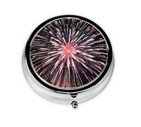 GGNKDL Fireworks Blooming in The Night Sky Prints Mini pilulier rond avec 3 compartiments pour le rangement des pilules et le voyage portable