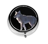 GGNKDL Mini boîte à pilules ronde avec 3 compartiments pour le rangement des pilules et le voyage portable Motif loup sur le rocher