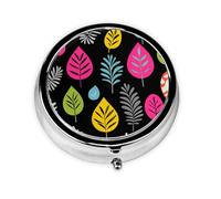 GGNKDL Mini pilulier rond imprimé feuilles avec 3 compartiments pour le rangement des pilules et le voyage portable