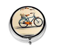 GGNKDL Mini pilulier rond imprimé vélo rétro avec 3 compartiments pour le stockage des pilules et le voyage portable