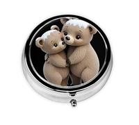 GGNKDL Mother Bear Hugs The Little Bear Prints Mini pilulier rond avec 3 compartiments pour le rangement des pilules et le voyage portable
