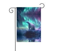GGNKDL Northern Lights Drapeau de jardin imprimé ours polaire Décoration extérieure Convient pour toutes les saisons 30,5 x 45,7 cm