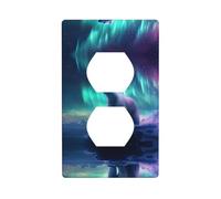 GGNKDL Northern Lights Panneau mural double prise Motif ours polaire durable pour prises et interrupteurs décoratifs