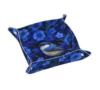 Ggnkdl Plateau de rangement en cuir avec imprimé « The Little Bird in the Blue Flower Prints » - Petit plateau en cuir PVC de qualité supérieure - Double face pour un rangement et une organisation