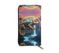 GGNKDL Portefeuille long en cuir avec fermeture éclair pour femme Motif Chameleon and Rainbow Falls Grande capacité