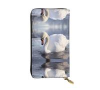 GGNKDL Portefeuille long en cuir avec fermeture éclair pour femme Motif cygne blanc jouant dans l'eau