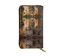 GGNKDL Portefeuille long en cuir avec fermeture éclair pour femme Motif deux frères léopard