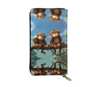 GGNKDL Portefeuille long en cuir avec fermeture éclair pour femme Motif deux singes