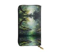 GGNKDL Portefeuille long en cuir avec fermeture éclair pour femme Motif forêt