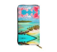 GGNKDL Portefeuille long en cuir avec fermeture éclair pour femme Motif paysage des Caraïbes Grande capacité