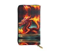 GGNKDL Portefeuille long en cuir imprimé Dragon King in Fire pour femme - Grande capacité - Avec fermeture éclair