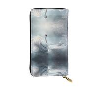 GGNKDL Portefeuille long en cuir pour femme avec fermeture éclair Motif cygne blanc sur glace Grande capacité