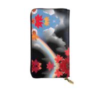 GGNKDL Portefeuille long en cuir pour femme avec fermeture éclair Motif feuilles d'érable arc-en-ciel