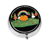 GGNKDL Rainbow Meets St. Patrick Prints Mini pilulier rond avec 3 compartiments pour le rangement des pilules et le voyage portable