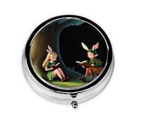 GGNKDL The Elf of Learning Magic Books Prints Mini pilulier rond avec 3 compartiments pour le rangement des pilules et le voyage portable
