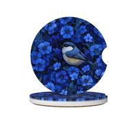 GGNKDL The Little Bird in The Blue Flower Print Lot de 2 dessous de verre absorbants en céramique antidérapants pour décoration de voiture