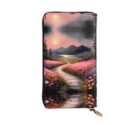 GGNKDL Un chemin plein de fleurs imprimé portefeuille long en cuir pour femme grande capacité carte de crédit sac à fermeture éclair