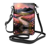 GGNKDL Un chemin plein de fleurs imprimé sac à bandoulière, sac pour téléphone portable, petit portefeuille pour femme, un cadeau pratique adapté pour sortir, faire de l'exercice et faire du shopping