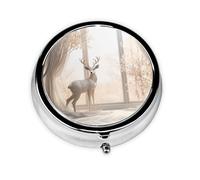 GGNKDL White Deer in The Jungle Prints Mini pilulier rond avec 3 compartiments pour le rangement des pilules et le voyage portable