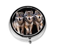 GGNKDL Wolf Pack Prints Mini pilulier rond avec 3 compartiments pour le rangement des pilules et le voyage portable