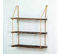 GGoty Étagère Murale décorative étagères flottantes en Bois,1/2/3/4 étagère pivotante de Rangement Murale en Corde de Jute Faite à la Main Niveaux pour Le Bureau du Salon (Couches B-3,30 * 15CM)