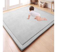 GGoty Grand tapis antidérapant en velours éponge épais pour jeux d’enfants, éveil des bébés, yoga, cuisine ou étude Gris 60 x 180 x 2 cm