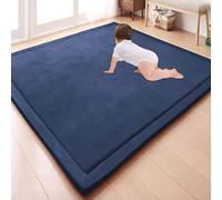 GGoty Grand tapis antidérapant en velours éponge épais pour jeux d’enfants, éveil des bébés, yoga, cuisine ou étude Bleu marine 120 x 120 x 2 cm