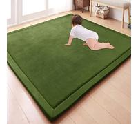 GGoty Grand tapis antidérapant en velours éponge épais pour jeux d’enfants, éveil des bébés, yoga, cuisine ou étude Vert foncé 130 x 190 x 2 cm
