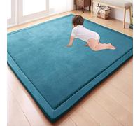 GGoty Grand tapis antidérapant en velours éponge épais pour jeux d’enfants, éveil des bébés, yoga, cuisine ou étude Bleu 120 x 180 x 2 cm